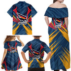 Adelaide Crows Australian Football Family Matching Off Shoulder Maxi Dress and Hawaiian Shirt Muscular Mascot Graphic - Bold Team Colors