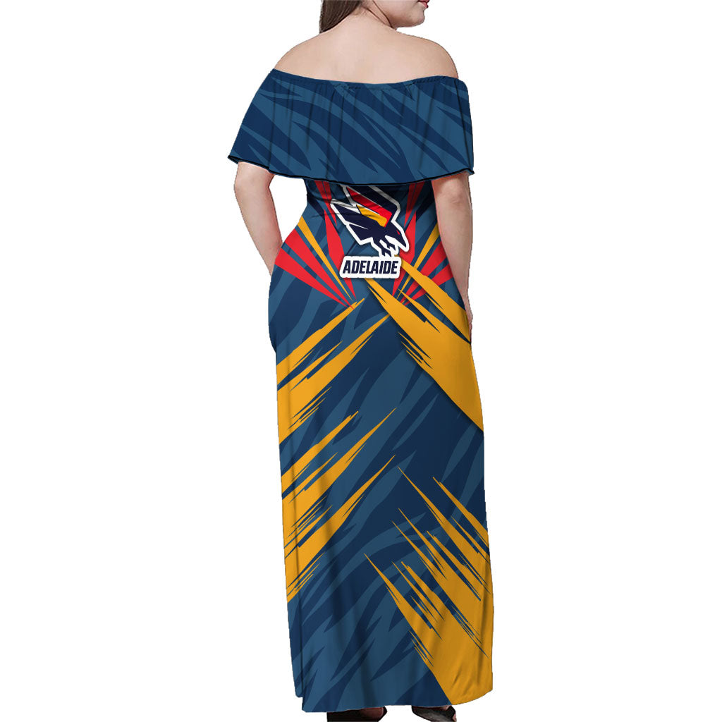 Adelaide Crows Australian Football Family Matching Off Shoulder Maxi Dress and Hawaiian Shirt Muscular Mascot Graphic - Bold Team Colors