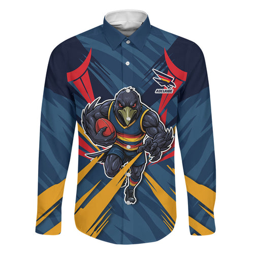 Adelaide Crows Australian Football Family Matching Off Shoulder Short Dress and Hawaiian Shirt Muscular Mascot Graphic - Bold Team Colors