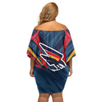 Adelaide Crows Australian Football Family Matching Off Shoulder Short Dress and Hawaiian Shirt Muscular Mascot Graphic - Bold Team Colors