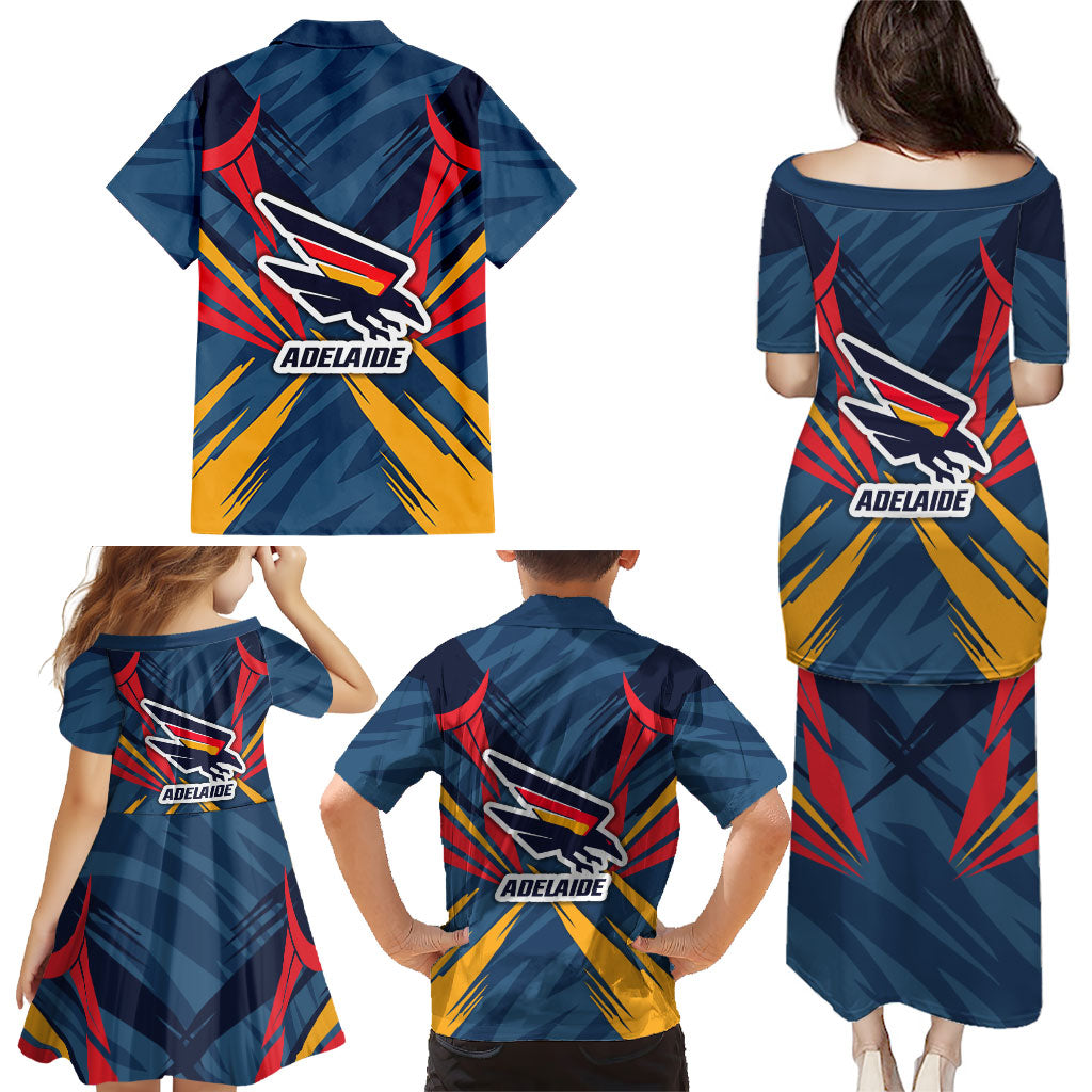 Adelaide Crows Australian Football Family Matching Puletasi and Hawaiian Shirt Muscular Mascot Graphic - Bold Team Colors