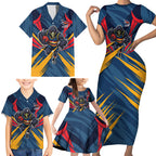 Adelaide Crows Australian Football Family Matching Short Sleeve Bodycon Dress and Hawaiian Shirt Muscular Mascot Graphic - Bold Team Colors
