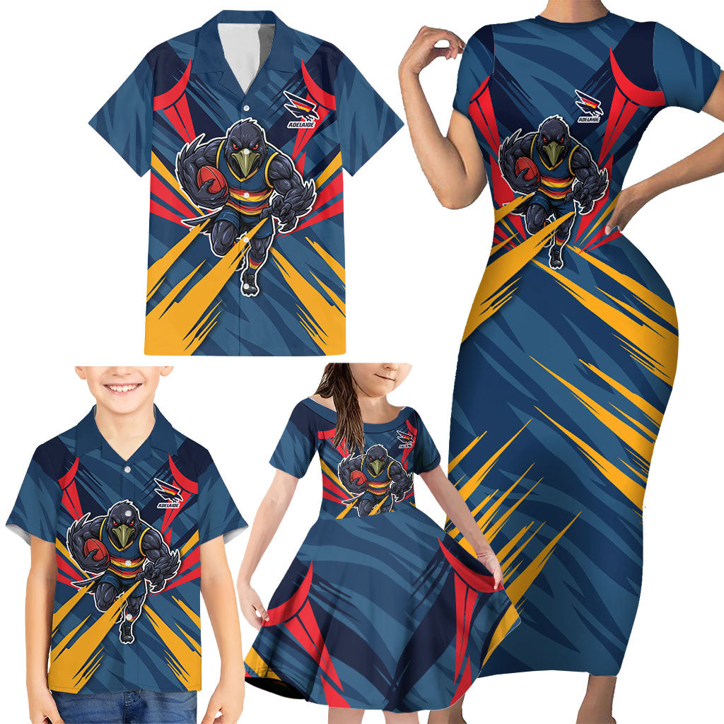 Adelaide Crows Australian Football Family Matching Short Sleeve Bodycon Dress and Hawaiian Shirt Muscular Mascot Graphic - Bold Team Colors