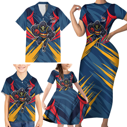 Adelaide Crows Australian Football Family Matching Short Sleeve Bodycon Dress and Hawaiian Shirt Muscular Mascot Graphic - Bold Team Colors