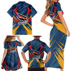 Adelaide Crows Australian Football Family Matching Short Sleeve Bodycon Dress and Hawaiian Shirt Muscular Mascot Graphic - Bold Team Colors