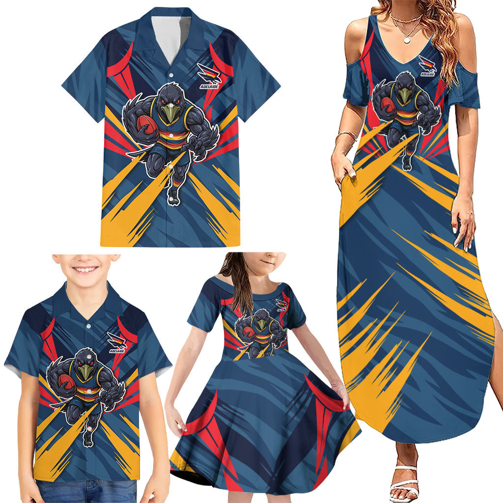 Adelaide Crows Australian Football Family Matching Summer Maxi Dress and Hawaiian Shirt Muscular Mascot Graphic - Bold Team Colors