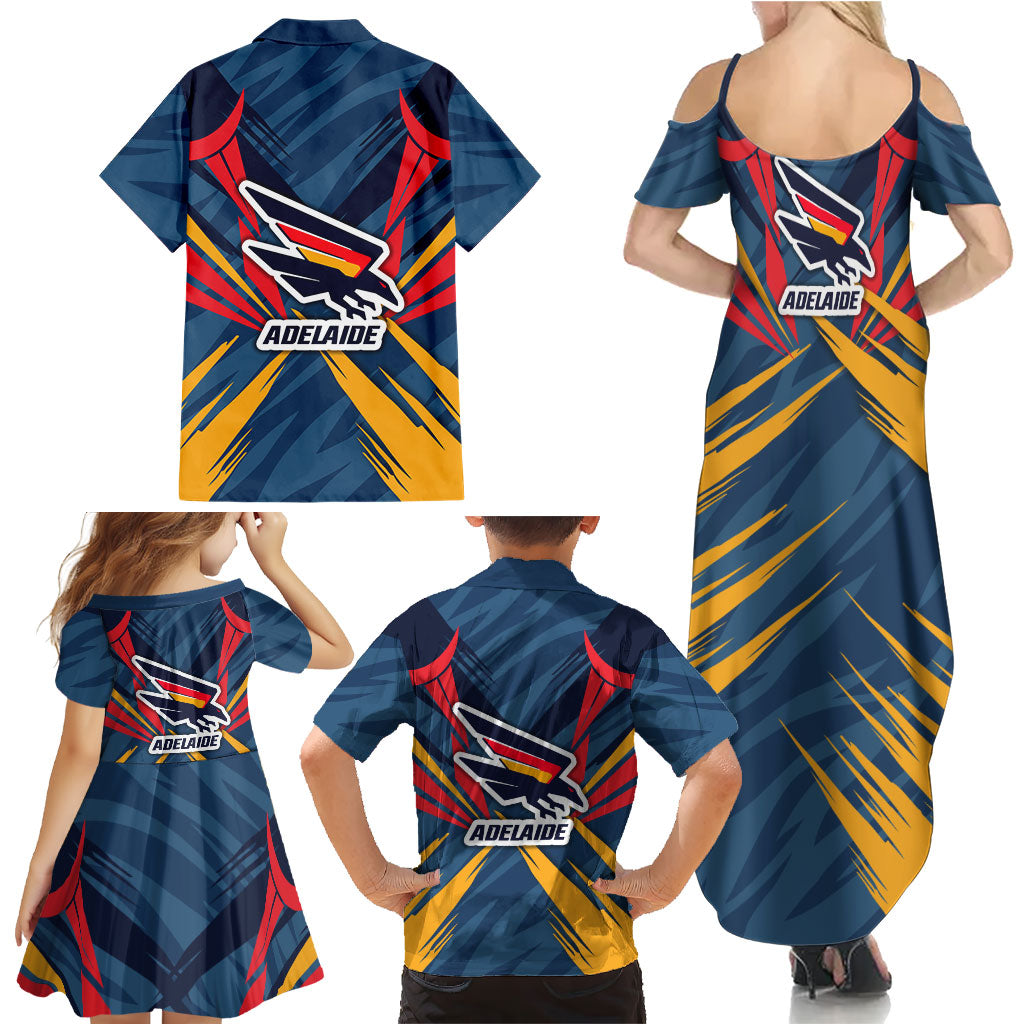 Adelaide Crows Australian Football Family Matching Summer Maxi Dress and Hawaiian Shirt Muscular Mascot Graphic - Bold Team Colors
