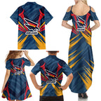 Adelaide Crows Australian Football Family Matching Summer Maxi Dress and Hawaiian Shirt Muscular Mascot Graphic - Bold Team Colors