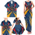 Adelaide Crows Australian Football Family Matching Tank Maxi Dress and Hawaiian Shirt Muscular Mascot Graphic - Bold Team Colors