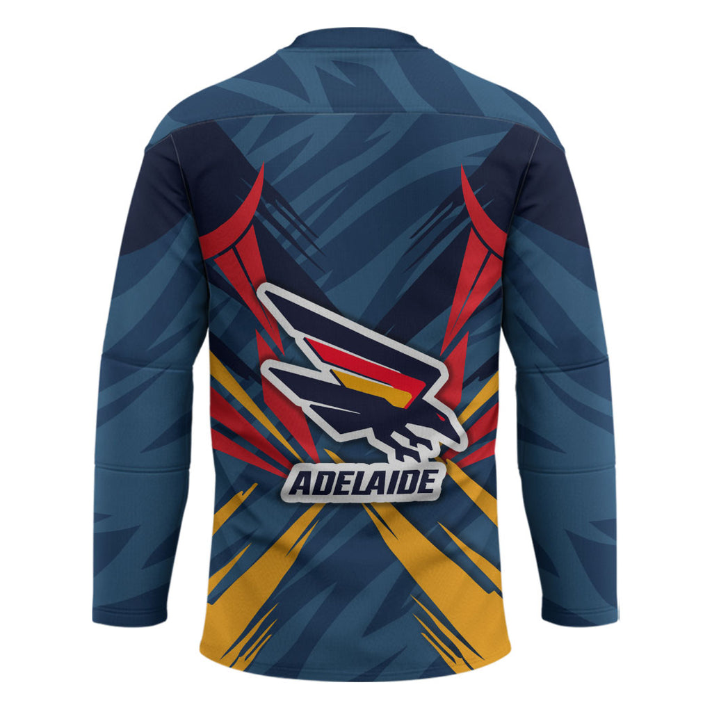 Adelaide Crows Australian Football Hockey Jersey Muscular Mascot Graphic - Bold Team Colors