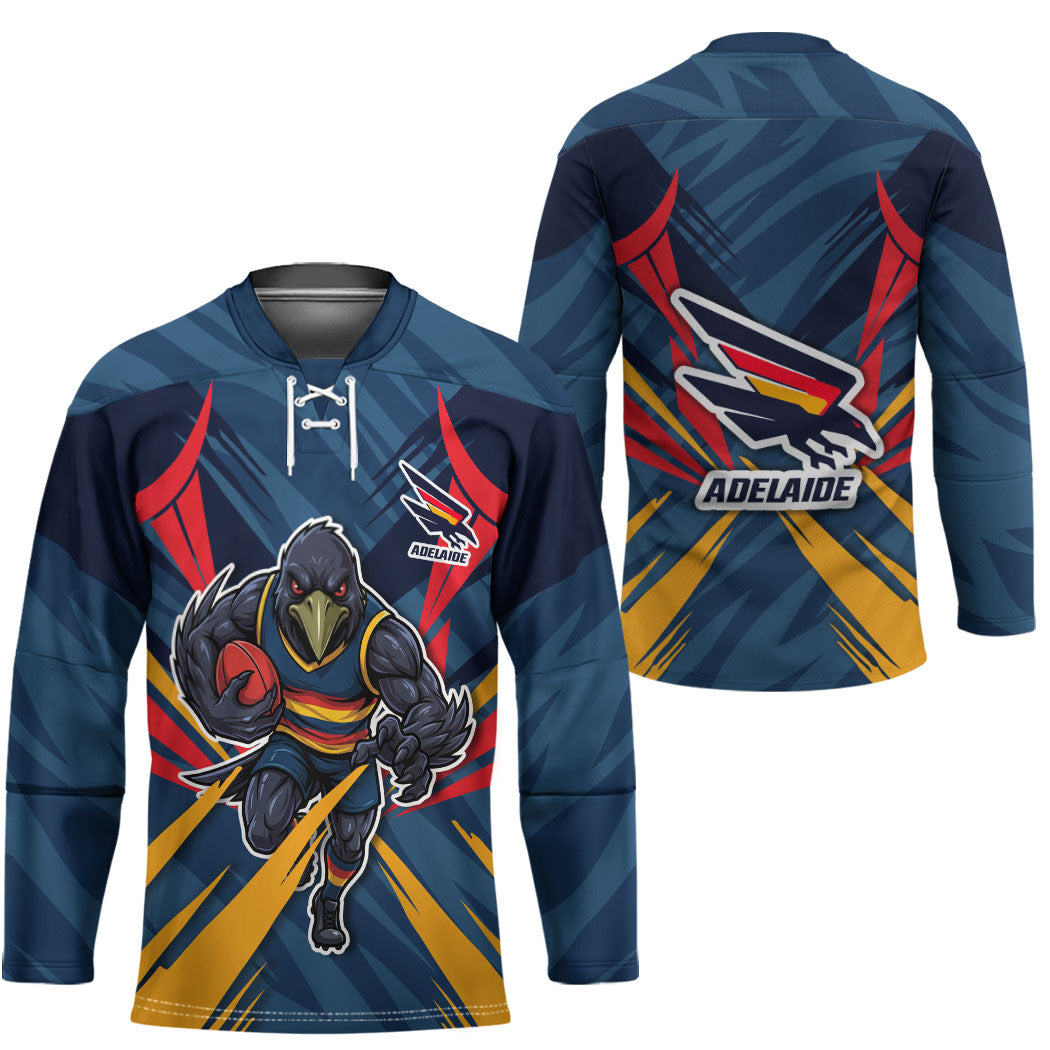 Adelaide Crows Australian Football Hockey Jersey Muscular Mascot Graphic - Bold Team Colors