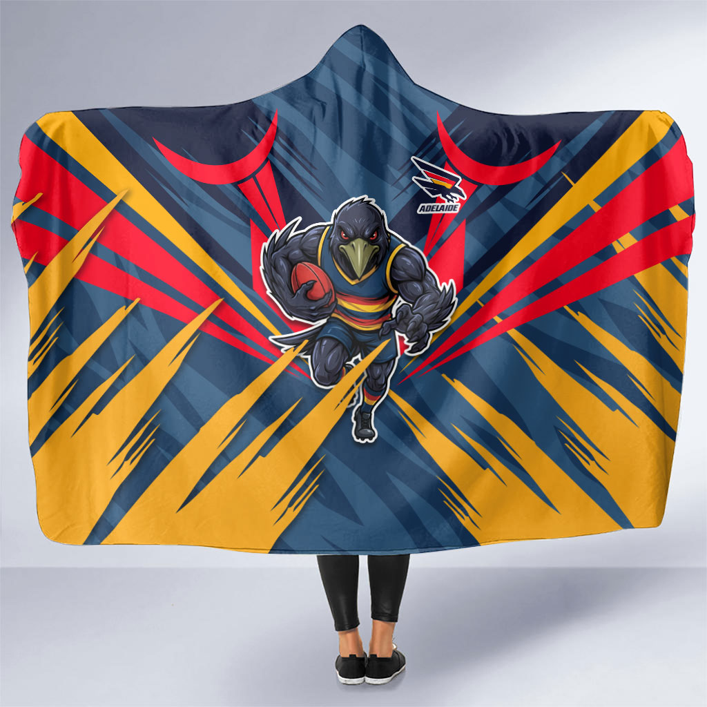 Adelaide Crows Australian Football Hooded Blanket Muscular Mascot Graphic - Bold Team Colors