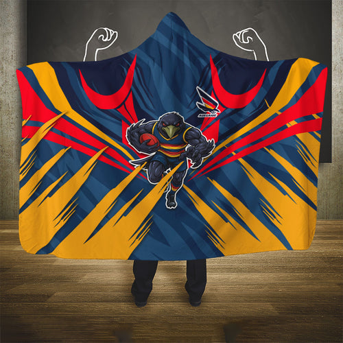 Adelaide Crows Australian Football Hooded Blanket Muscular Mascot Graphic - Bold Team Colors