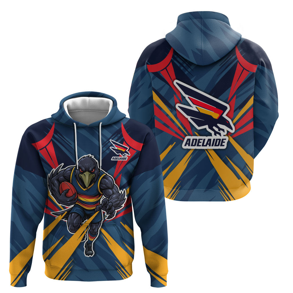 Adelaide Crows Australian Football Hoodie Muscular Mascot Graphic - Bold Team Colors