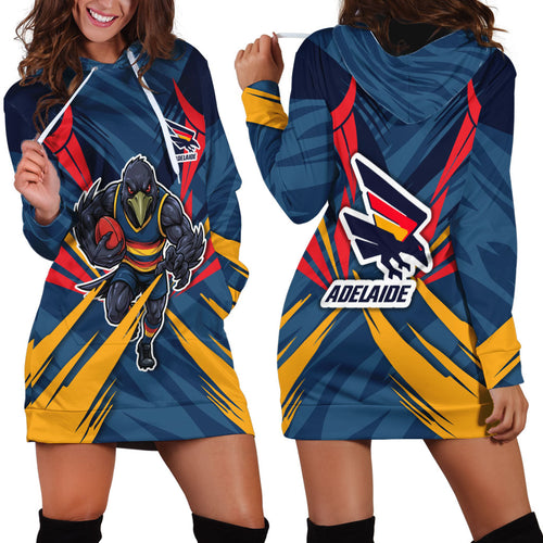 Adelaide Crows Australian Football Hoodie Dress Muscular Mascot Graphic - Bold Team Colors