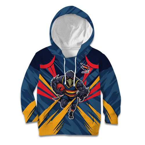 Adelaide Crows Australian Football Kid Hoodie Muscular Mascot Graphic - Bold Team Colors