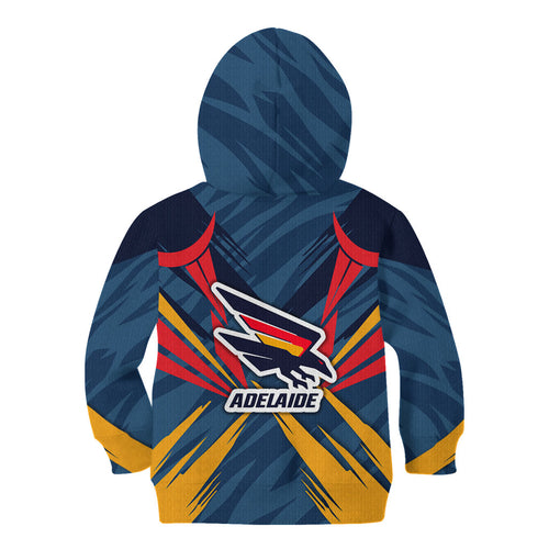 Adelaide Crows Australian Football Kid Hoodie Muscular Mascot Graphic - Bold Team Colors