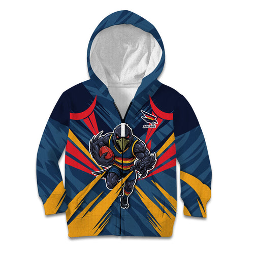 Adelaide Crows Australian Football Kid Hoodie Muscular Mascot Graphic - Bold Team Colors