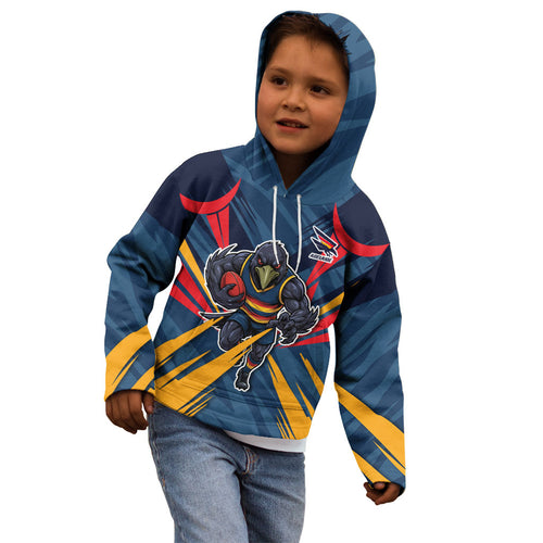 Adelaide Crows Australian Football Kid Hoodie Muscular Mascot Graphic - Bold Team Colors