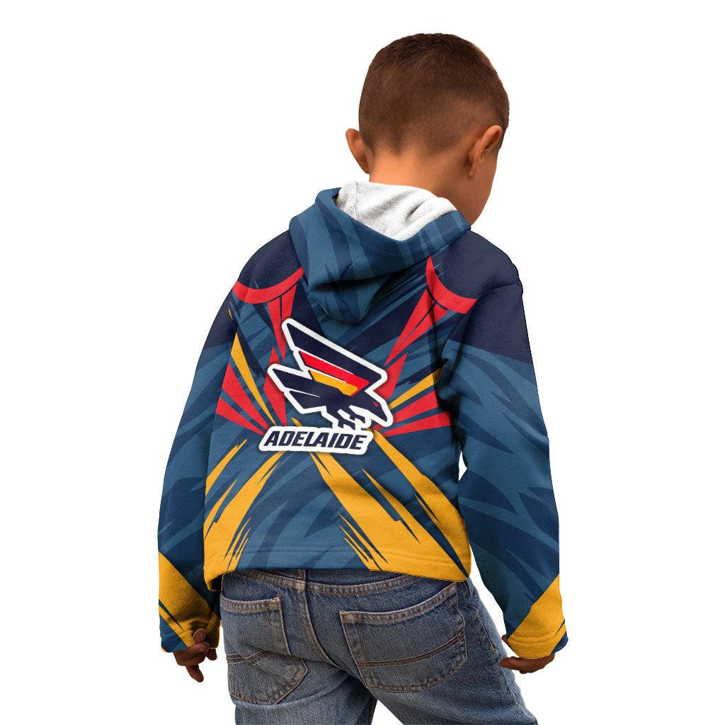 Adelaide Crows Australian Football Kid Hoodie Muscular Mascot Graphic - Bold Team Colors