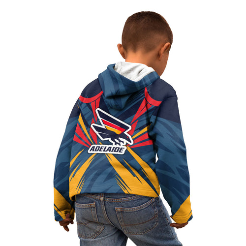 Adelaide Crows Australian Football Kid Hoodie Muscular Mascot Graphic - Bold Team Colors