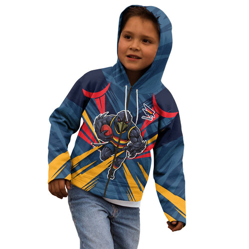Adelaide Crows Australian Football Kid Hoodie Muscular Mascot Graphic - Bold Team Colors