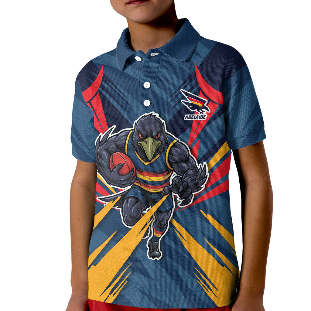Adelaide Crows Australian Football Kid Polo Shirt Muscular Mascot Graphic - Bold Team Colors