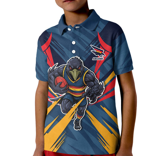 Adelaide Crows Australian Football Kid Polo Shirt Muscular Mascot Graphic - Bold Team Colors