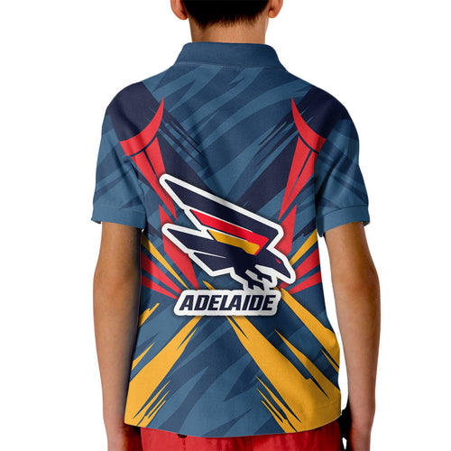 Adelaide Crows Australian Football Kid Polo Shirt Muscular Mascot Graphic - Bold Team Colors