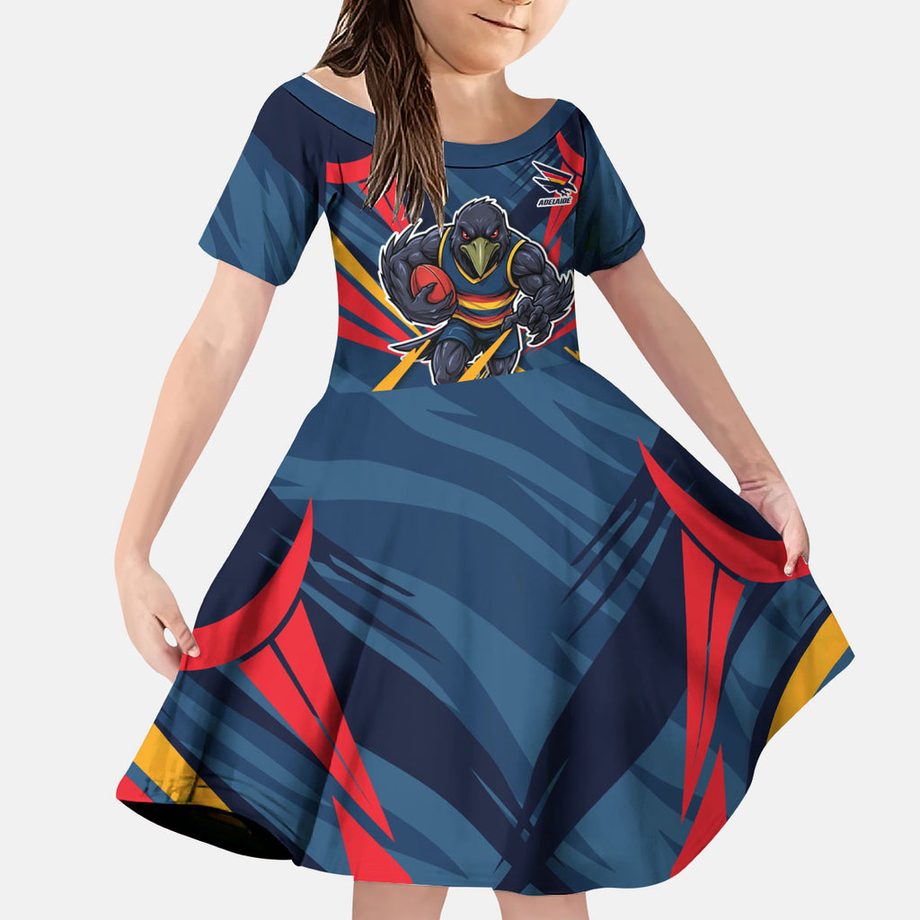 Adelaide Crows Australian Football Kid Short Sleeve Dress Muscular Mascot Graphic - Bold Team Colors