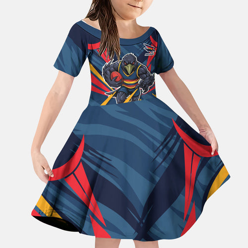Adelaide Crows Australian Football Kid Short Sleeve Dress Muscular Mascot Graphic - Bold Team Colors