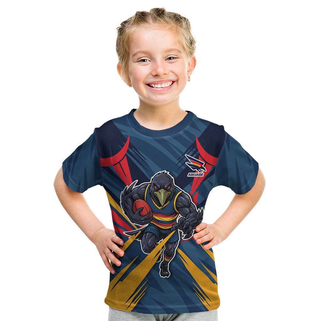 Adelaide Crows Australian Football Kid T Shirt Muscular Mascot Graphic - Bold Team Colors