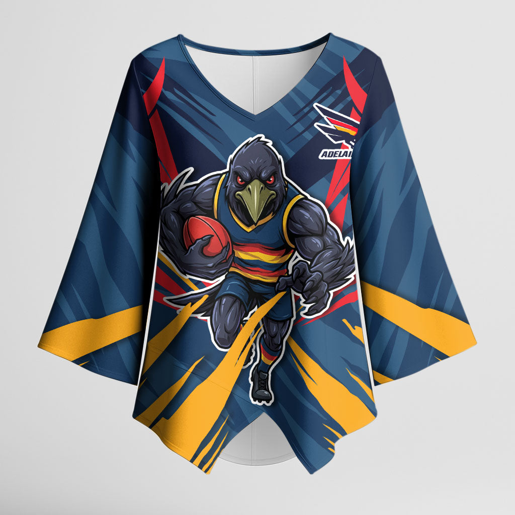Adelaide Crows Australian Football Kimono Sleeve Blouse Muscular Mascot Graphic - Bold Team Colors