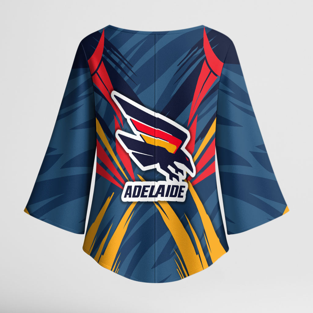 Adelaide Crows Australian Football Kimono Sleeve Blouse Muscular Mascot Graphic - Bold Team Colors