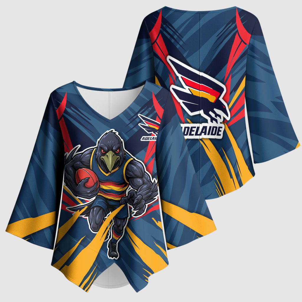 Adelaide Crows Australian Football Kimono Sleeve Blouse Muscular Mascot Graphic - Bold Team Colors