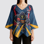 Adelaide Crows Australian Football Kimono Sleeve Blouse Muscular Mascot Graphic - Bold Team Colors