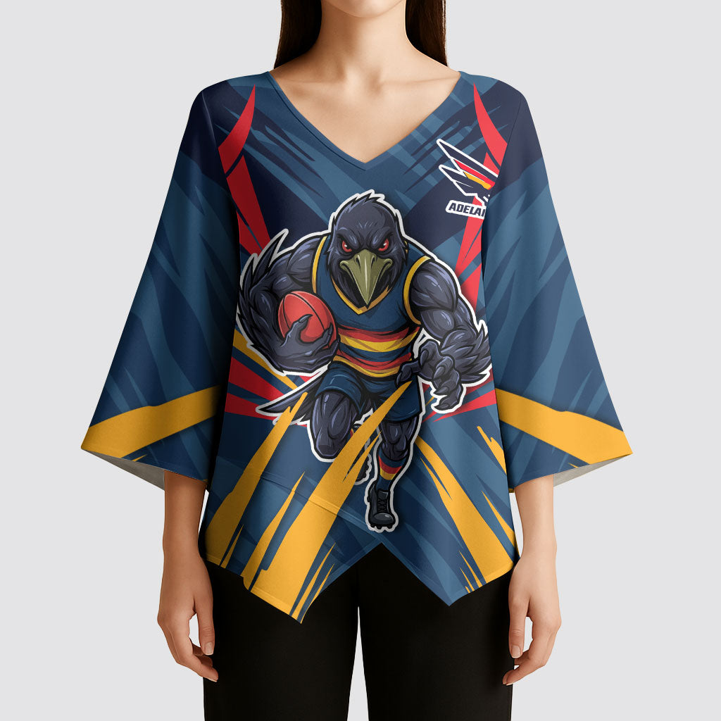 Adelaide Crows Australian Football Kimono Sleeve Blouse Muscular Mascot Graphic - Bold Team Colors