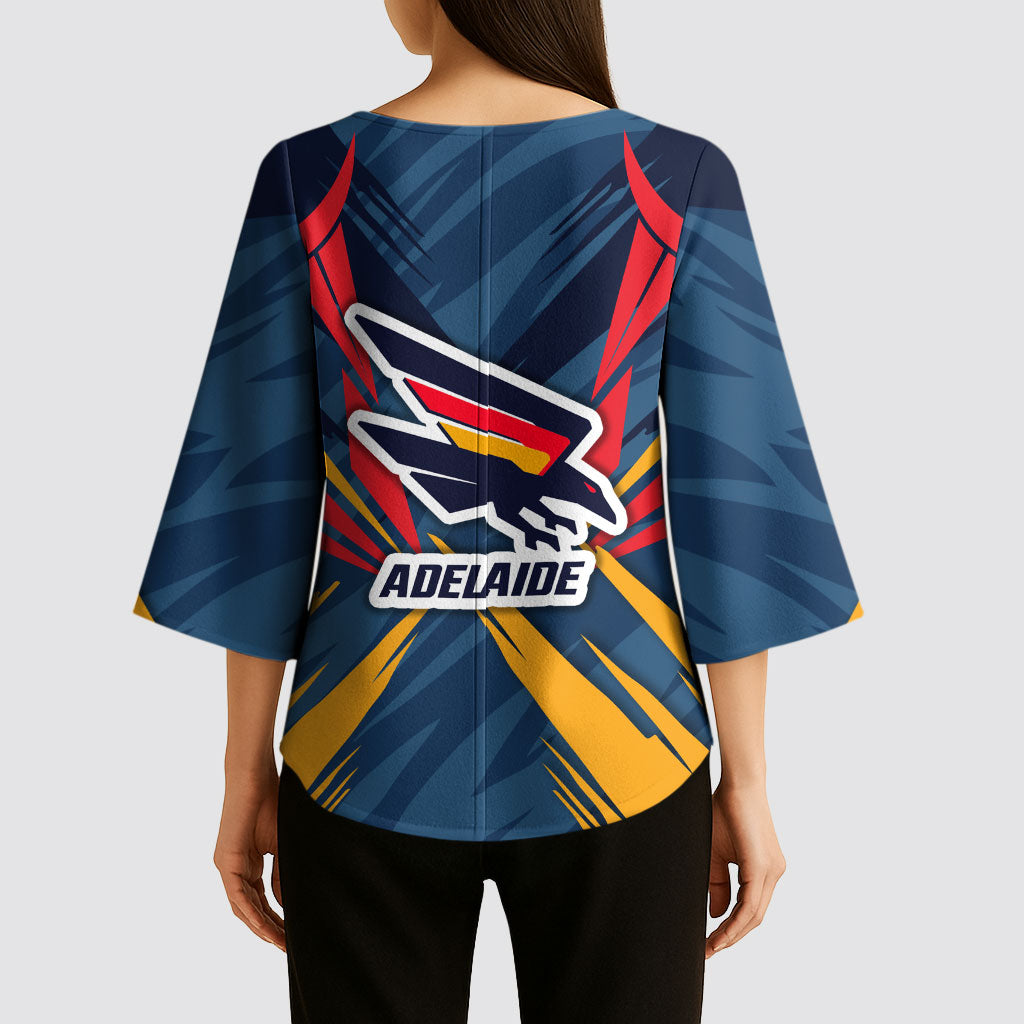 Adelaide Crows Australian Football Kimono Sleeve Blouse Muscular Mascot Graphic - Bold Team Colors