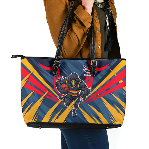 Adelaide Crows Australian Football Leather Tote Bag Muscular Mascot Graphic - Bold Team Colors