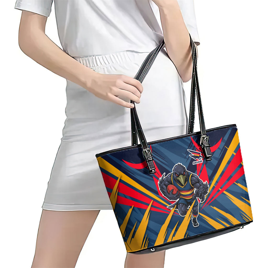 Adelaide Crows Australian Football Leather Tote Bag Muscular Mascot Graphic - Bold Team Colors