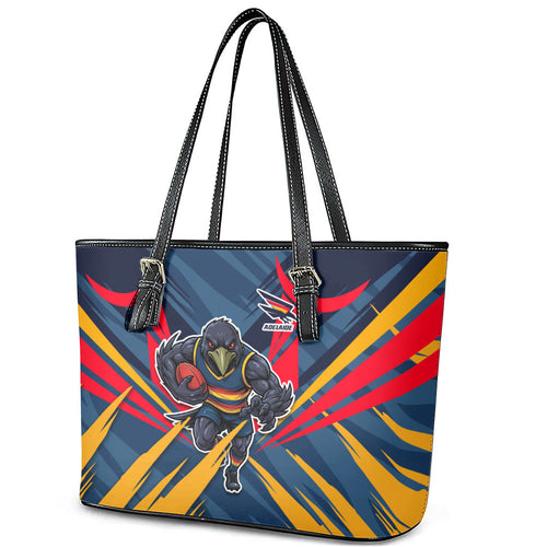 Adelaide Crows Australian Football Leather Tote Bag Muscular Mascot Graphic - Bold Team Colors