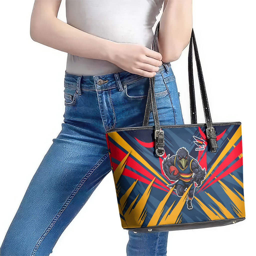 Adelaide Crows Australian Football Leather Tote Bag Muscular Mascot Graphic - Bold Team Colors