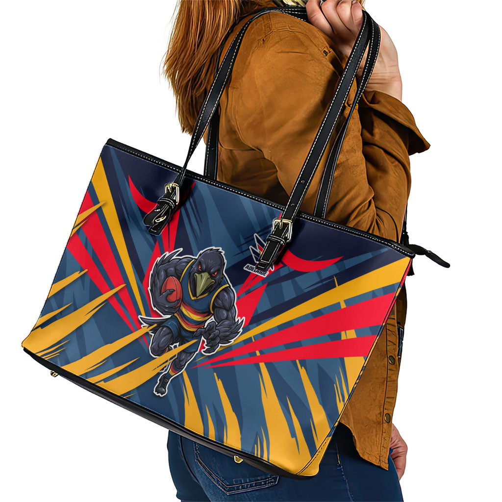 Adelaide Crows Australian Football Leather Tote Bag Muscular Mascot Graphic - Bold Team Colors