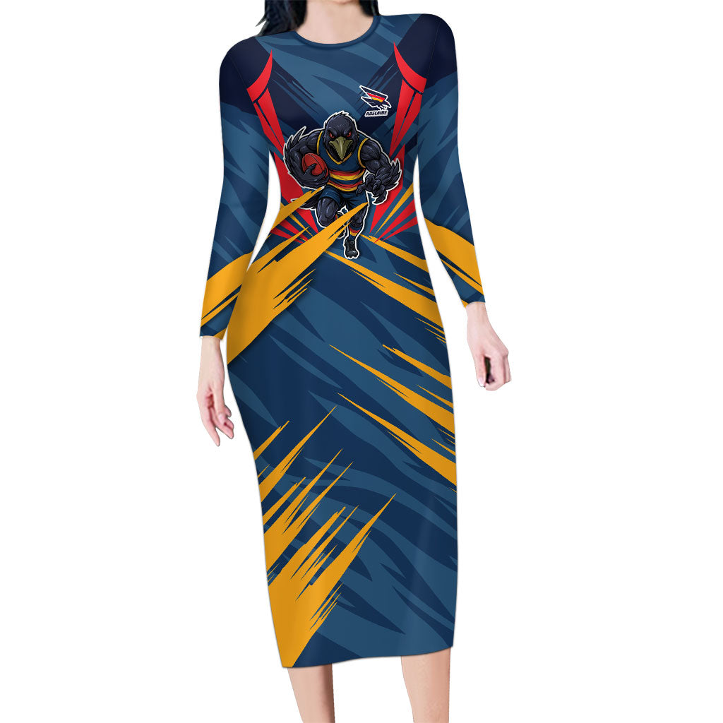 Adelaide Crows Australian Football Long Sleeve Bodycon Dress Muscular Mascot Graphic - Bold Team Colors