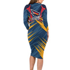 Adelaide Crows Australian Football Long Sleeve Bodycon Dress Muscular Mascot Graphic - Bold Team Colors