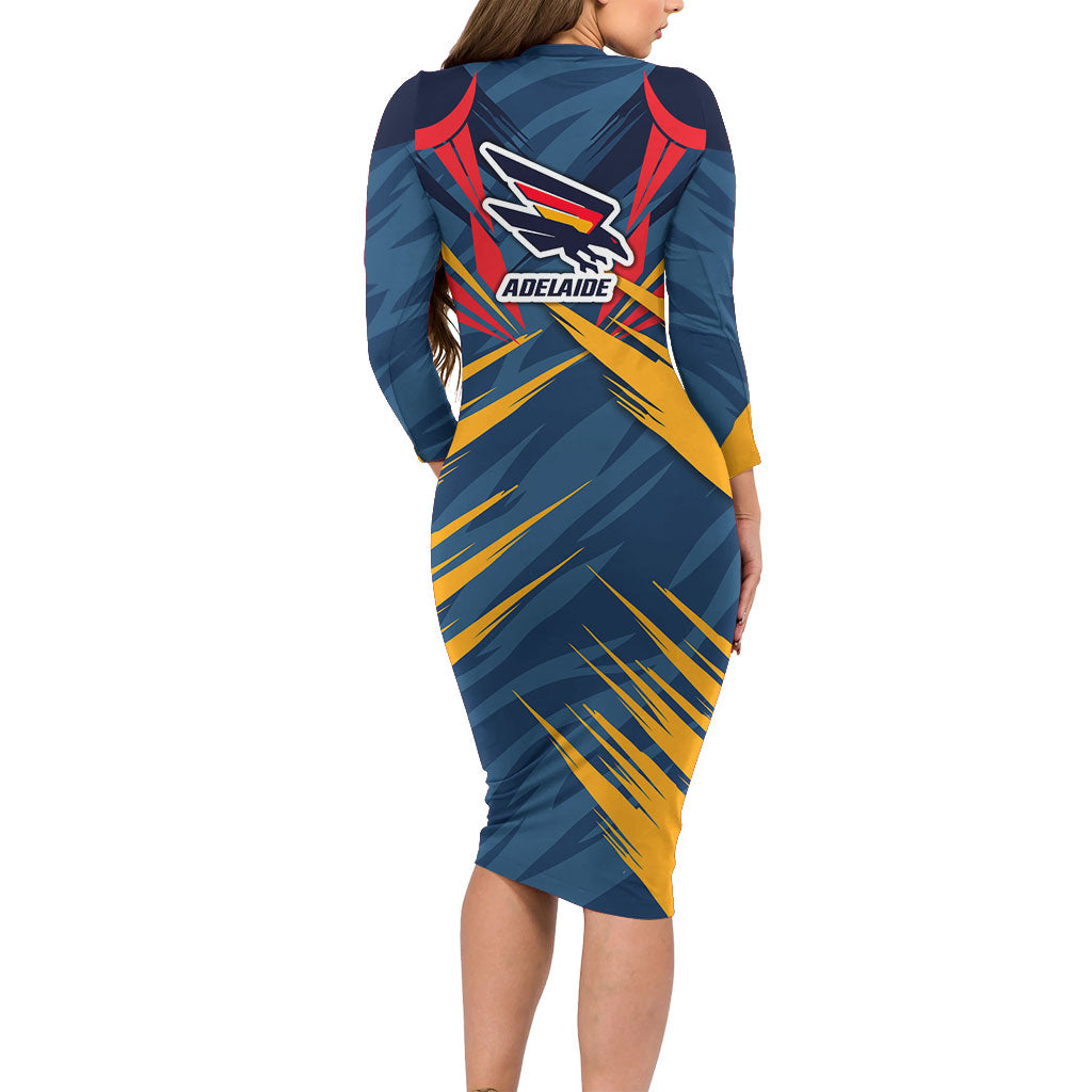 Adelaide Crows Australian Football Long Sleeve Bodycon Dress Muscular Mascot Graphic - Bold Team Colors