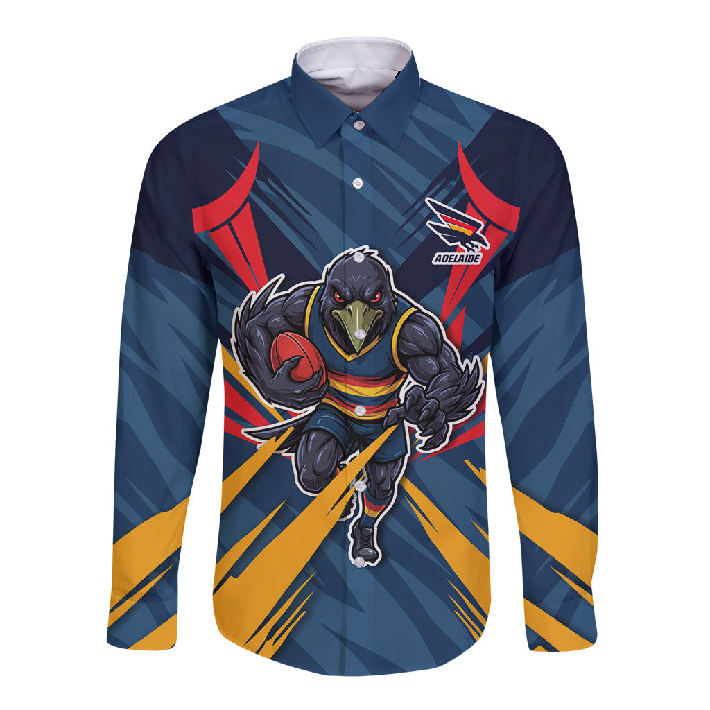Adelaide Crows Australian Football Long Sleeve Button Shirt Muscular Mascot Graphic - Bold Team Colors