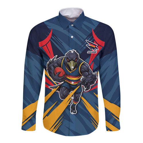 Adelaide Crows Australian Football Long Sleeve Button Shirt Muscular Mascot Graphic - Bold Team Colors