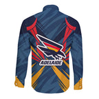 Adelaide Crows Australian Football Long Sleeve Button Shirt Muscular Mascot Graphic - Bold Team Colors