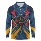 Adelaide Crows Australian Football Long Sleeve Polo Shirt Muscular Mascot Graphic - Bold Team Colors